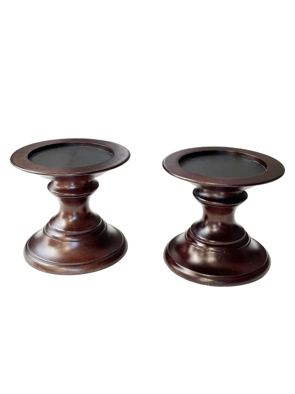 Pottery Barn Vintage Turned Wood Pillar Candle Holders Set of 2 Espresso 5.25”